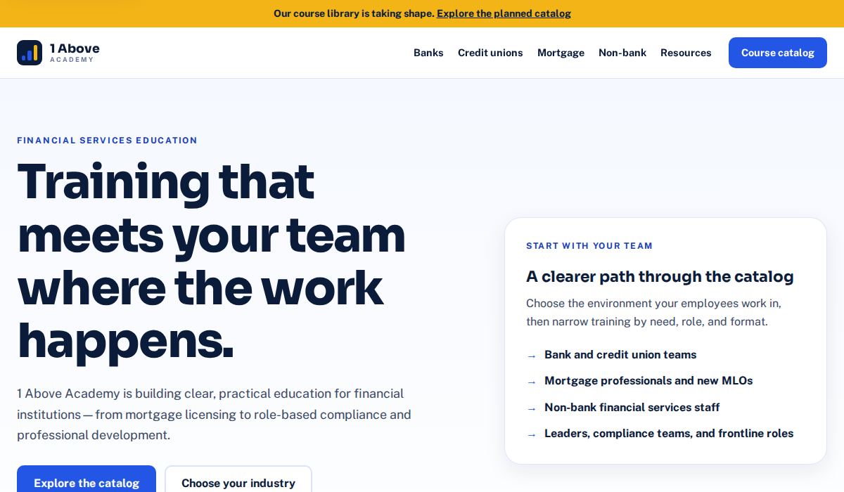1 Above Academy financial services training catalog