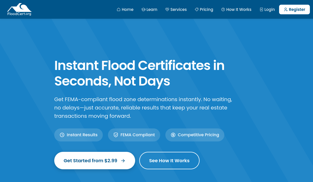 FloodCert instant flood certificate platform